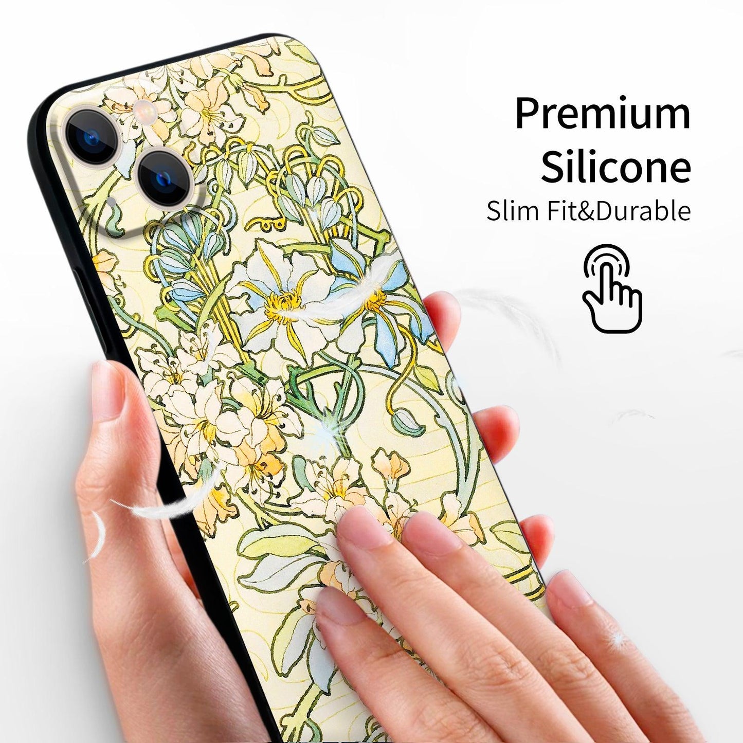 iPhone 13 Mini Silicone Case(Clematis by Alphonse Mucha) - Berkin Arts