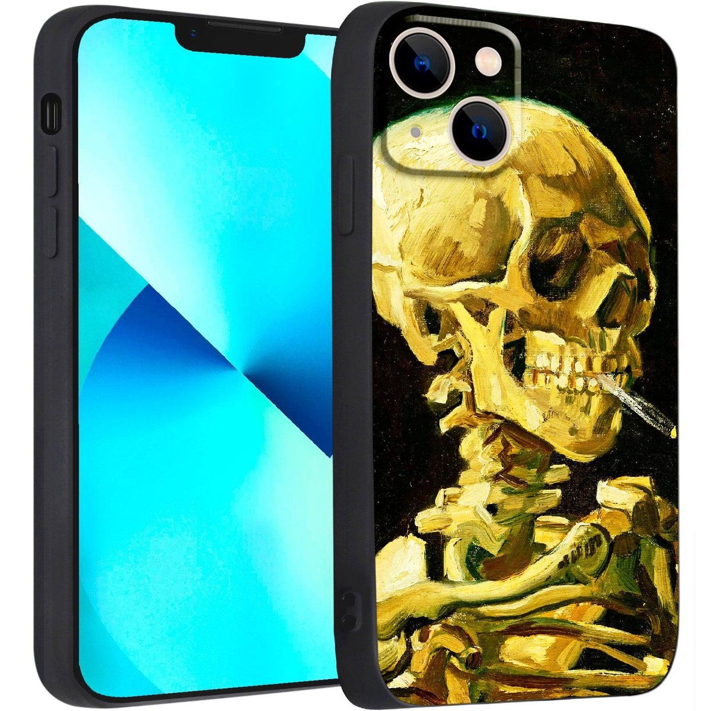 iPhone 13 Mini Silicone Case(Head of a Skeleton with a Burning Cigarette by Vincent Van Gogh) - Berkin Arts