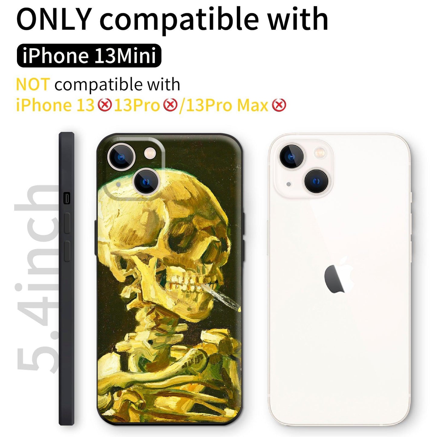iPhone 13 Mini Silicone Case(Head of a Skeleton with a Burning Cigarette by Vincent Van Gogh) - Berkin Arts