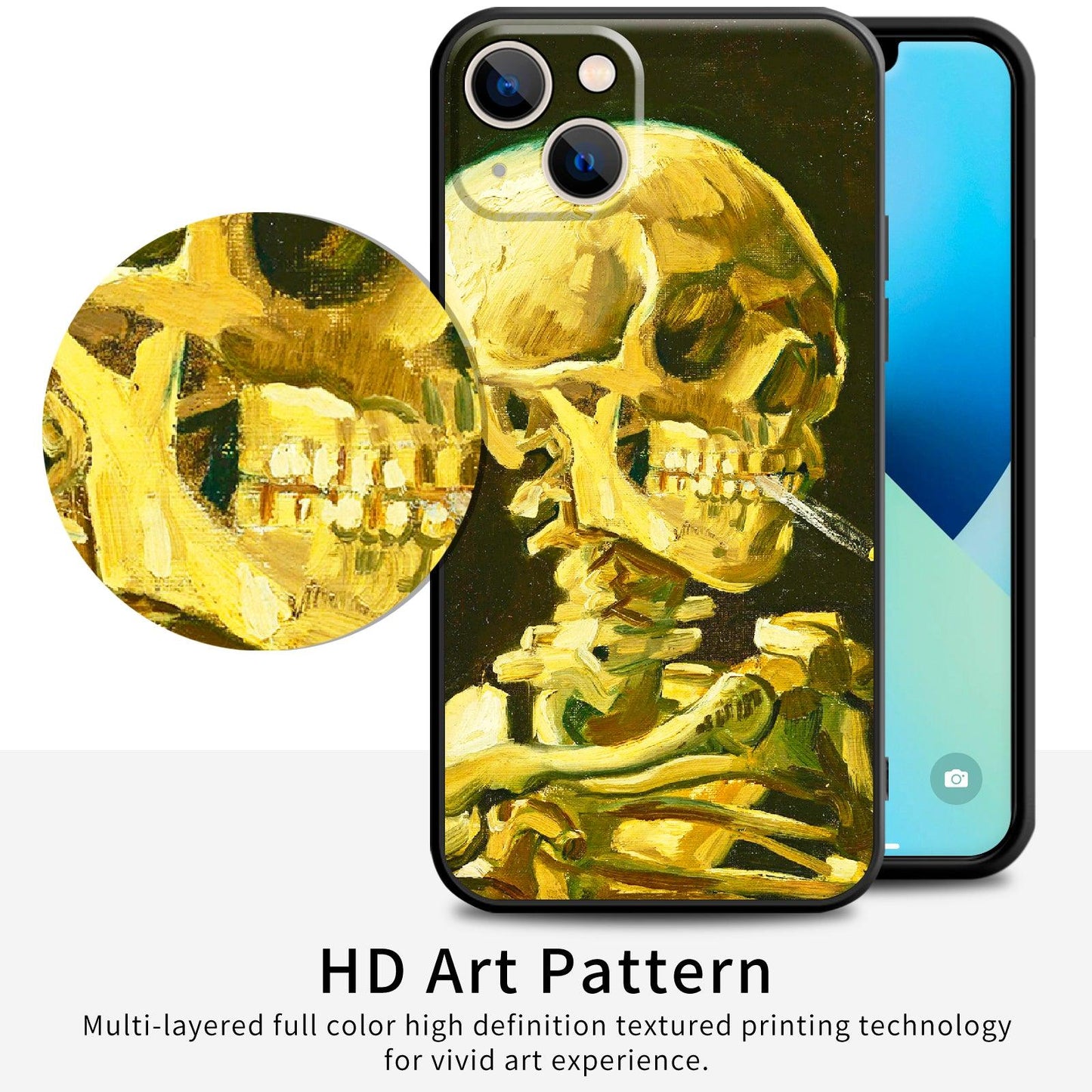 iPhone 13 Silicone Case (Head of a Skeleton with a Burning Cigarette by Vincent Van Gogh) - Berkin Arts