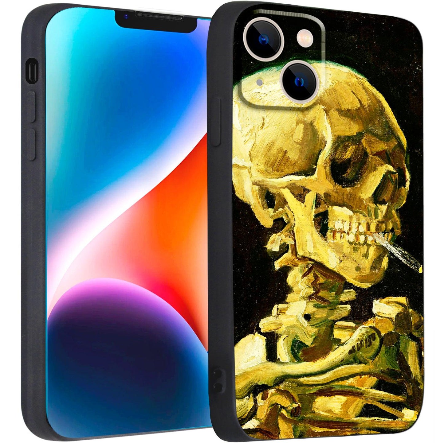 iPhone 14 Plus Silicone Case(Head of a Skeleton with a Burning Cigarette by Vincent Van Gogh) - Berkin Arts