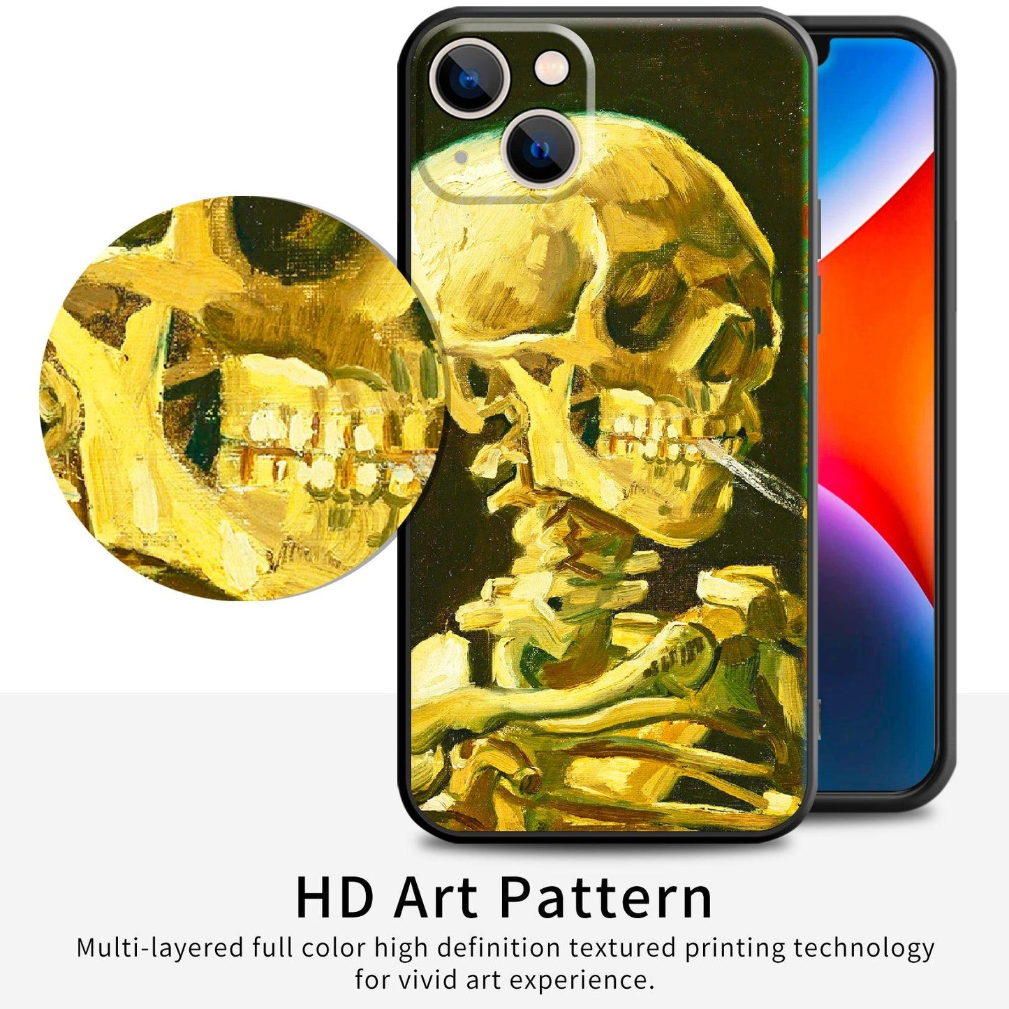 iPhone 14 Silicone Case (Head of a Skeleton with a Burning Cigarette by Vincent Van Gogh) - Berkin Arts