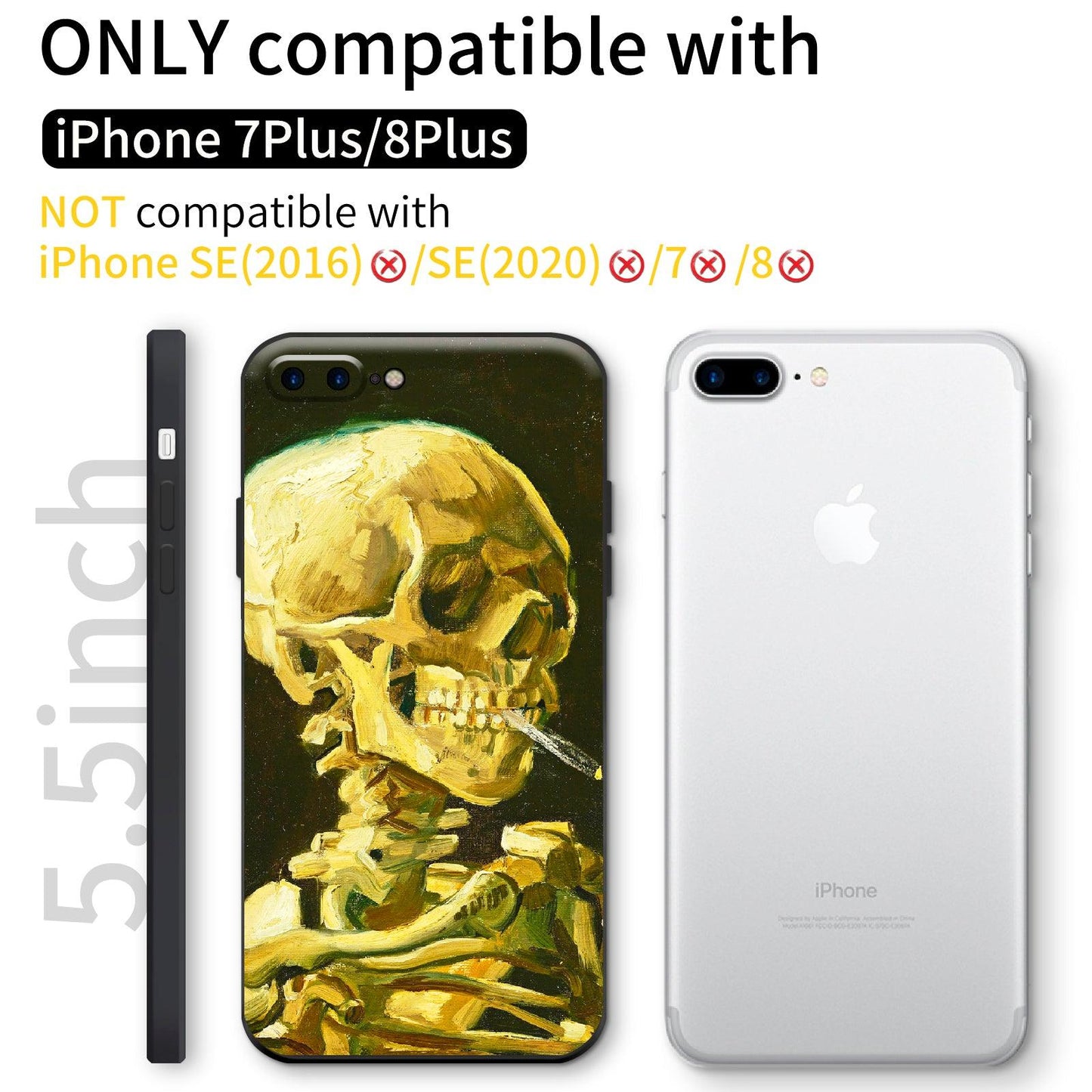 iPhone 7 Plus Case/iPhone 8 Plus Silicone Case(Head of a Skeleton with a Burning Cigarette by Vincent Van Gogh) - Berkin Arts