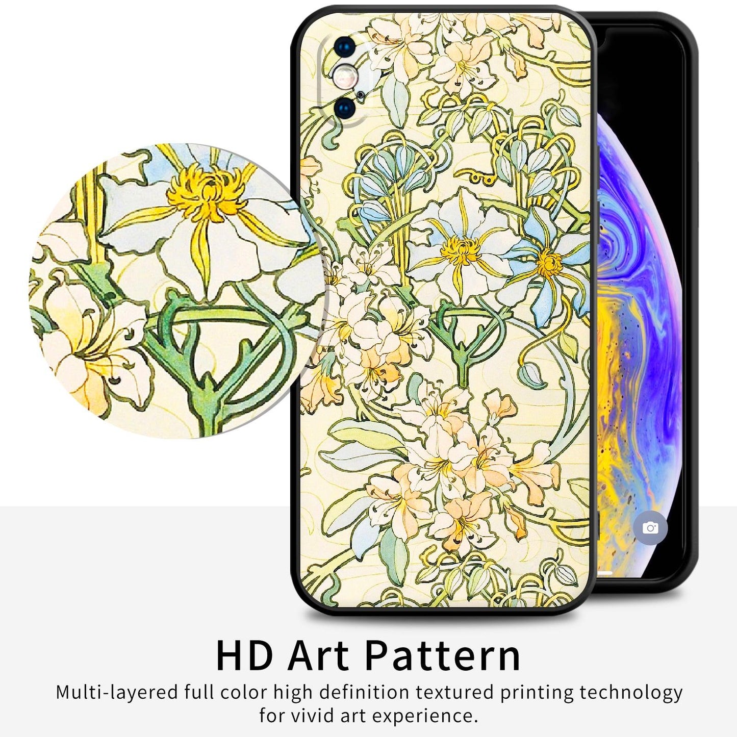 iPhone X/iPhone XS Case Silicone Cute(Clematis by Alphonse Mucha) - Berkin Arts