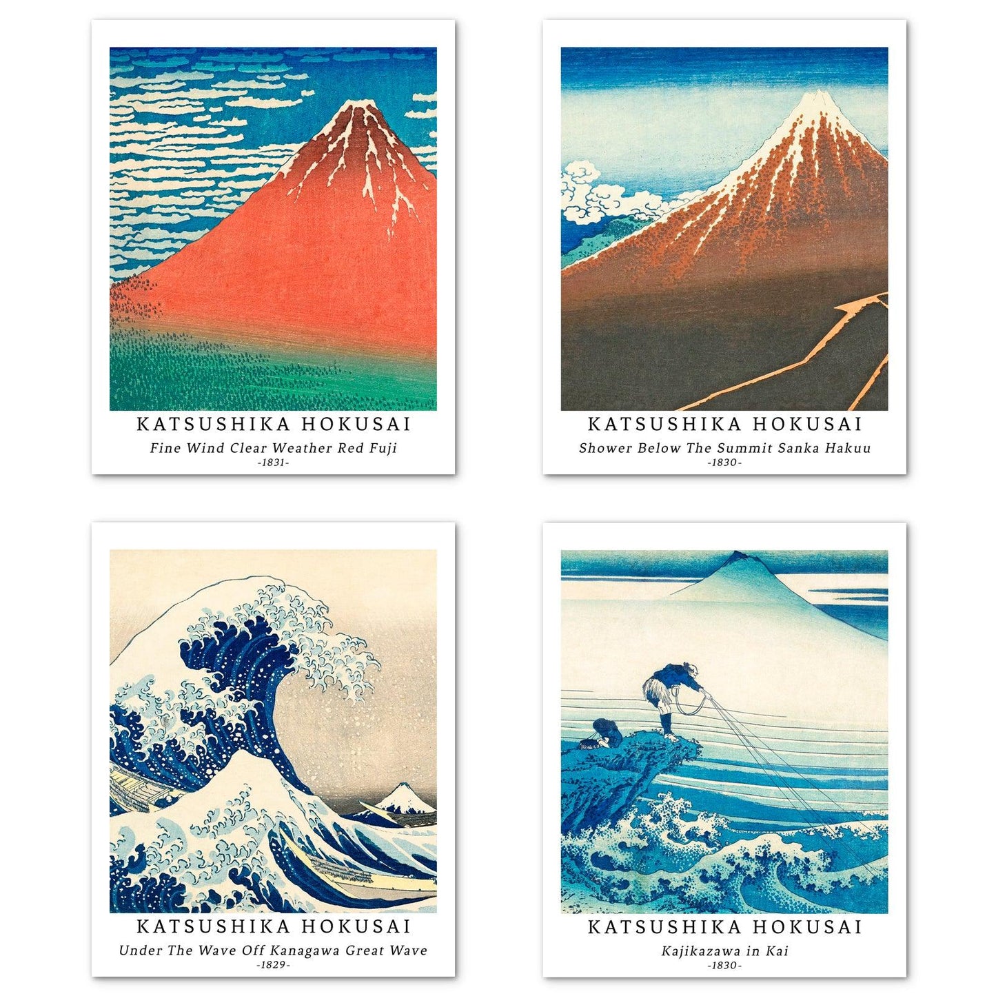 Japanese Ukiyo-e Art Paper Giclee Prints Set of 4 (Katsushika Hokusai Series) - Berkin Arts