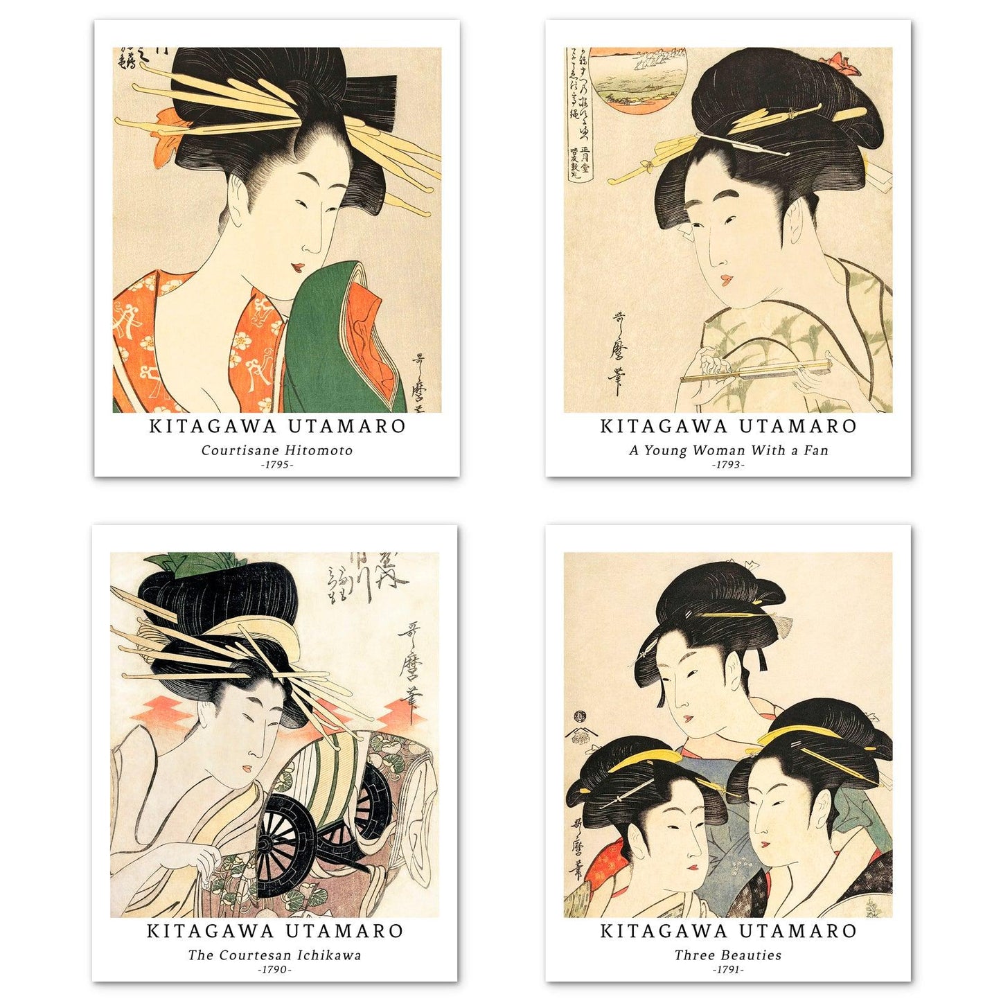Japanese Ukiyo-e Art Paper Giclee Prints Set of 4 (Kitagawa Utamaro Series) - Berkin Arts