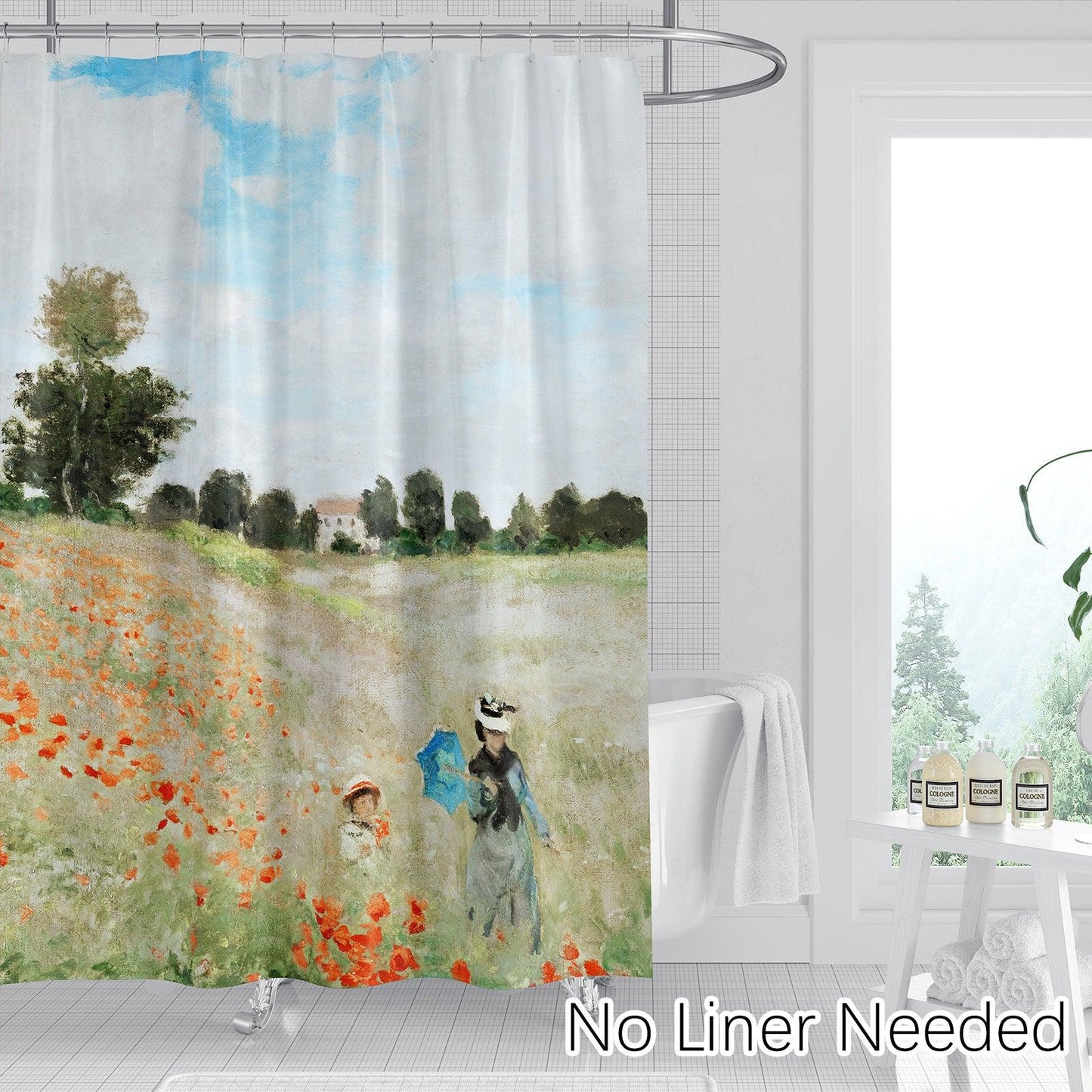 Landscape Art Shower Curtain Set (Poppy Field by Claude Monet) - Berkin Arts