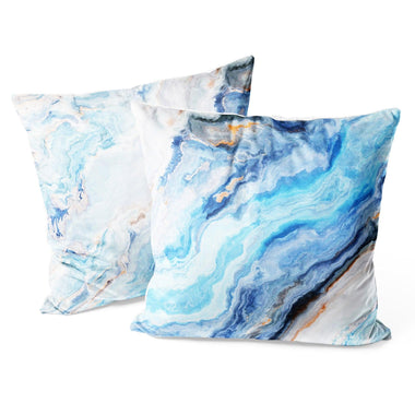 Marble Abstract Throw Pillow Covers Pack of 2 18x18 Inch (Blue Marble with Curly Grey and Gold) - Berkin Arts