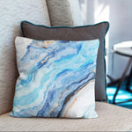 Marble Abstract Throw Pillow Covers Pack of 2 18x18 Inch (Blue Marble with Curly Grey and Gold) - Berkin Arts