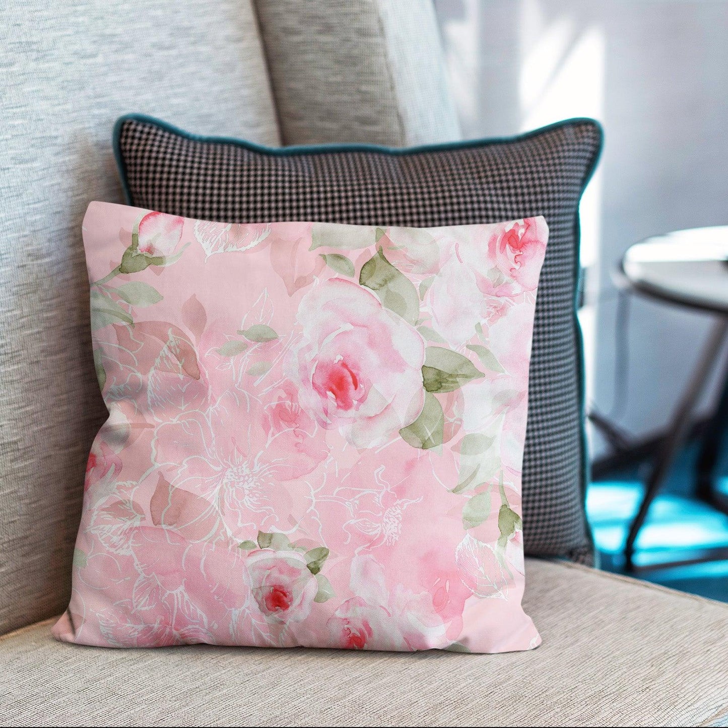 Modern Flower Throw Pillow Covers Pack of 2 18x18 Inch (Cute Pink