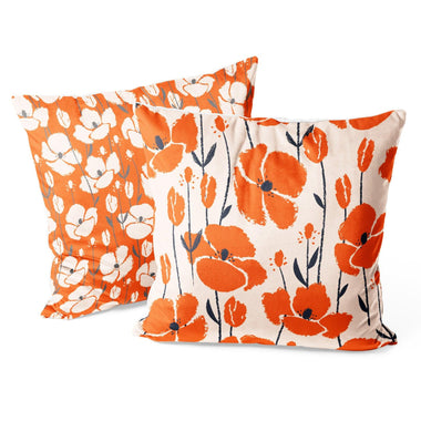 Modern Flower Throw Pillow Covers Pack of 2 18x18 Inch (Orange Flower) - Berkin Arts