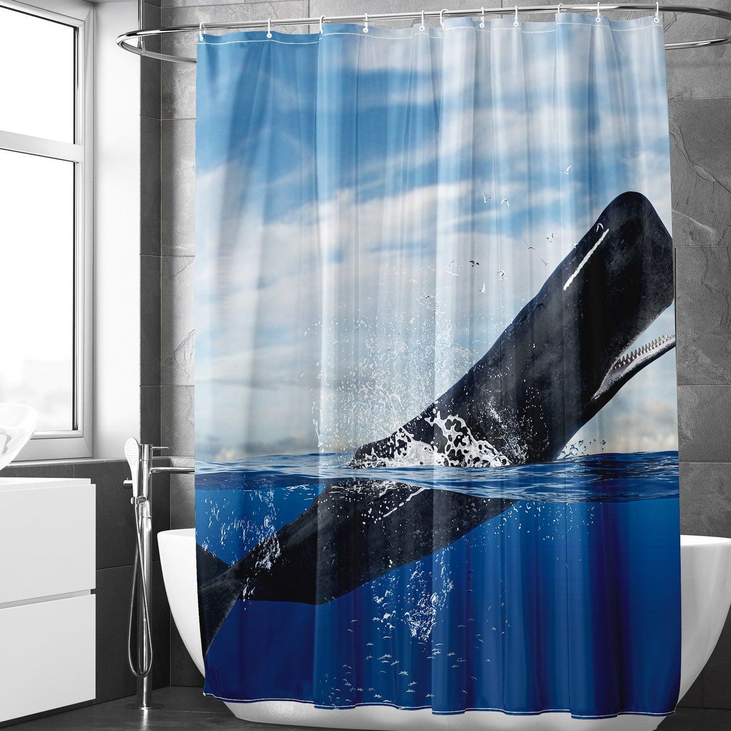 Seascape Ocean Shower Curtain Set (Cachalot Whale) - Berkin Arts